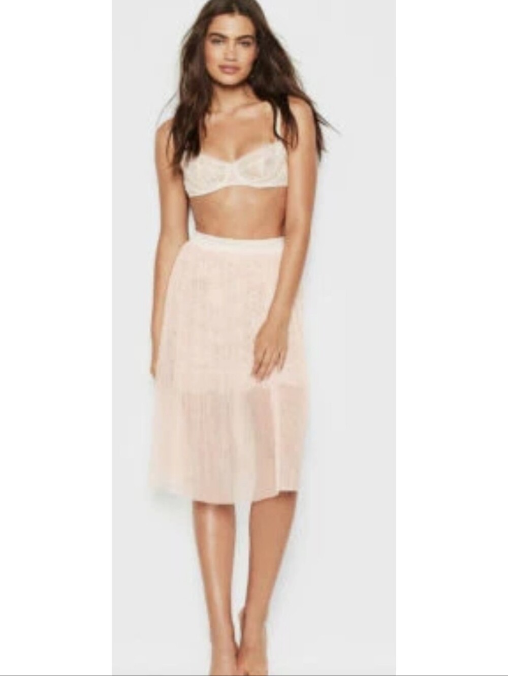 Victoria's Secret Pleated Tulle Overlay Floral Lace Skirt Blush Pink Size S